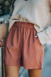Feather Cotton Pocketed High Rise Shorts - Clay Red ss-VCB - A1 OML 