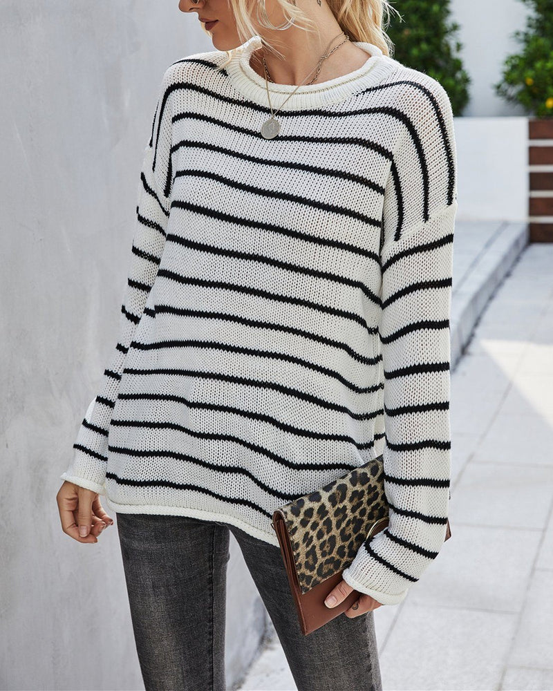 Finding Comfort Striped Oversized Sweater - White Sweaters oh!My Lady 