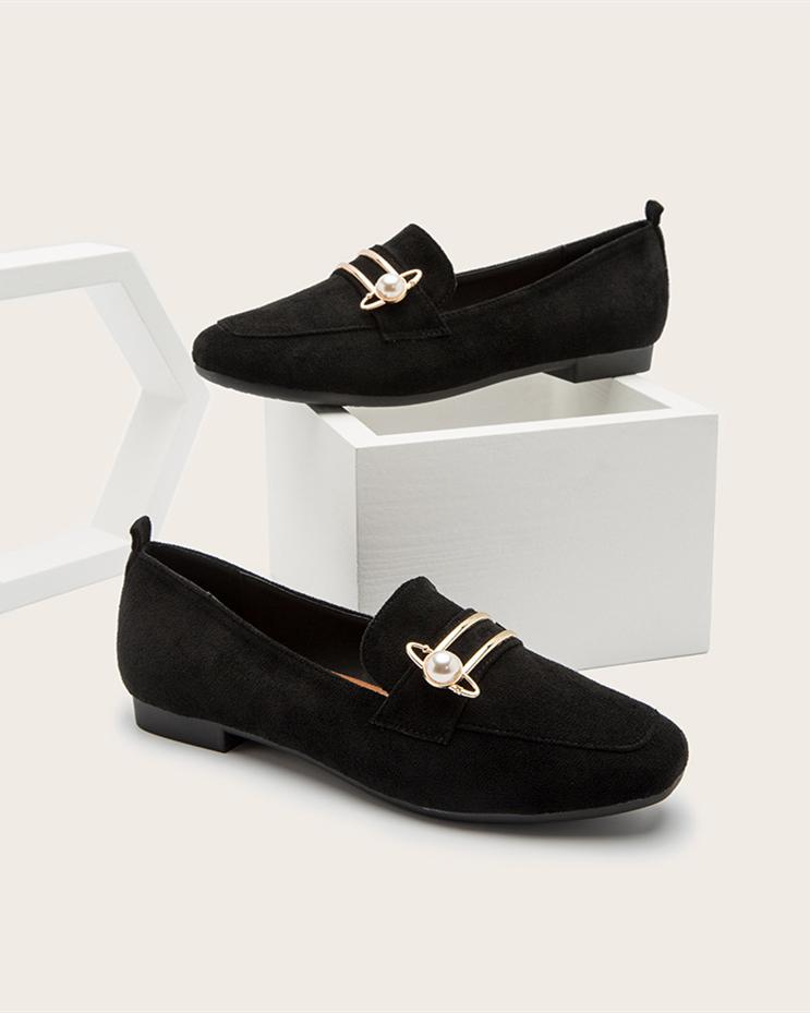 Flat Loafers With Metal Decor - Black Sandals oh!My Lady 