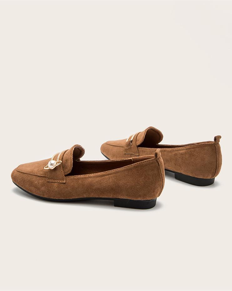 Flat Loafers With Metal Decor - Brown Sandals oh!My Lady 