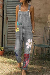 Flower-printed Baggy Jeans With Suspenders(3 Colors) ohmylady/Set - x OML Ash S 