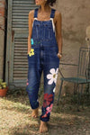 Flower-printed Baggy Jeans With Suspenders(3 Colors) ohmylady/Set - x OML Navy blue S 