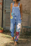 Flower-printed Baggy Jeans With Suspenders(3 Colors) ohmylady/Set - x OML Wathet blue S 