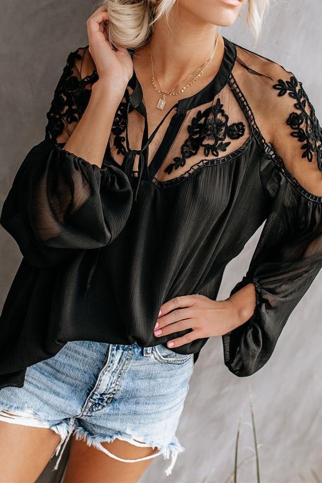 Formal Invitation Lace Blouse Women Black Sheer Lace Detailing Top – oh!My  Lady