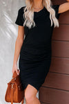 Francesca Short Sleeve Ruched Knit Dress - Black ss-VCC - t1 OML 