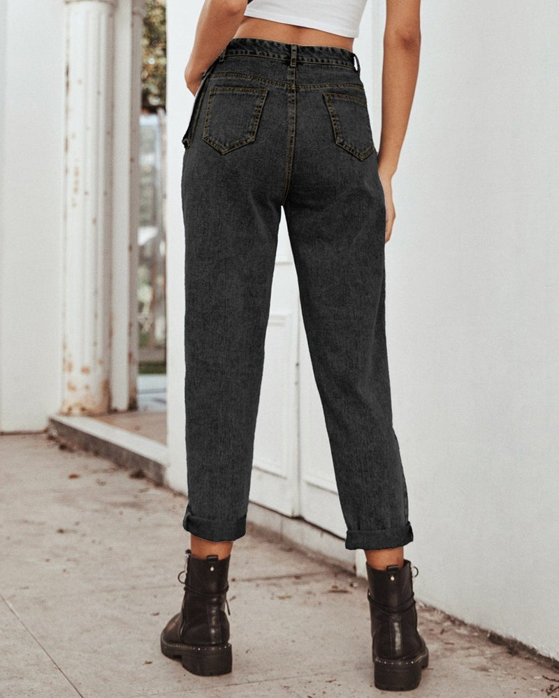 Free People High-Waisted Cargo Jeans - black oh!My Lady 