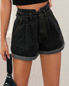 High Rise Cuffed Denim Shorts - Dark shorts oh!My Lady 