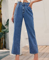 High-waisted Chain-straight Denim Trousers - Blue oh!My Lady 