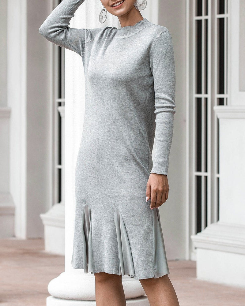 Hold On Casual Ruffle Knitted Dress - Grey oh!My Lady 