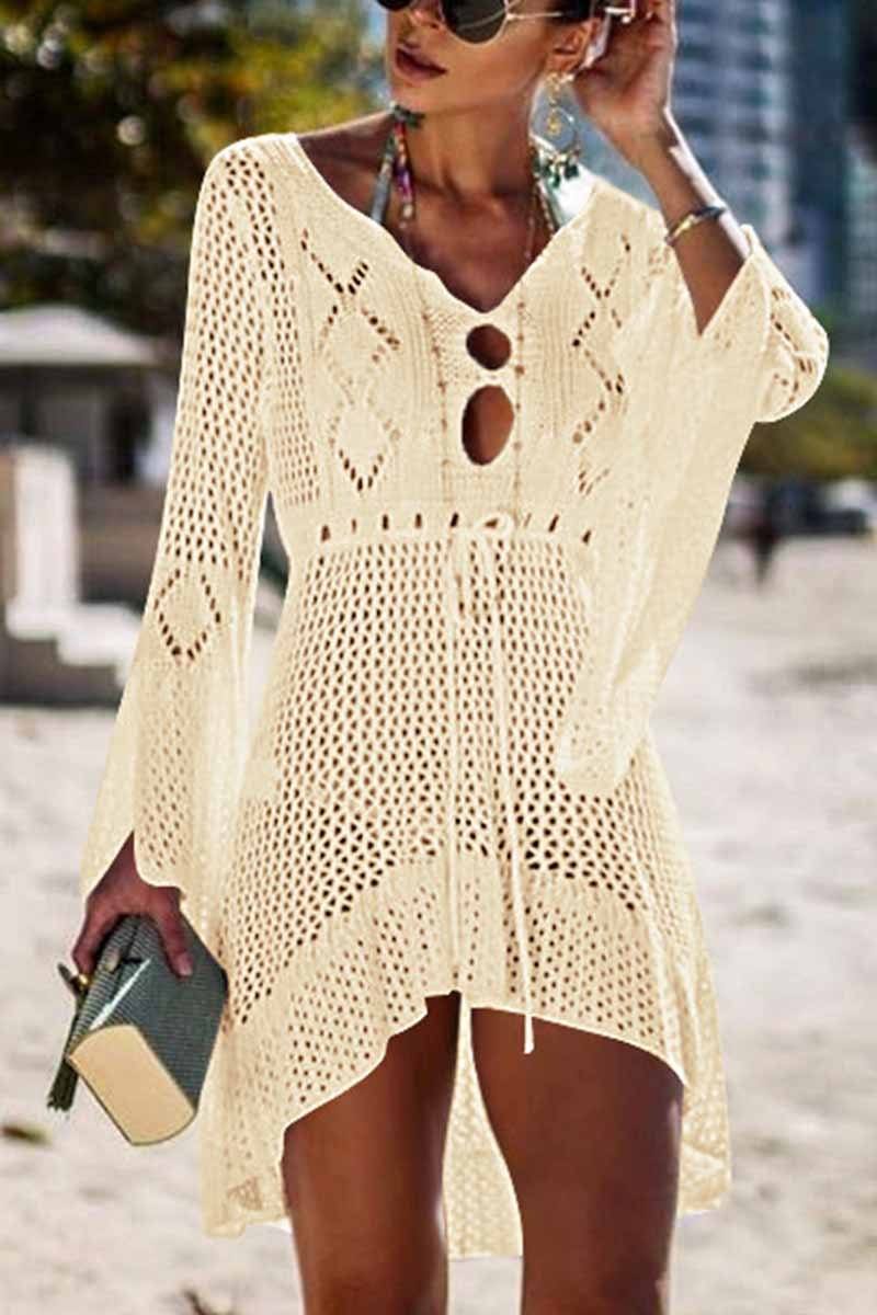 Hollow Knitted Beach Cover-up(4 colors) ohmylady/Swimwear - x OML Free Size Apricot 