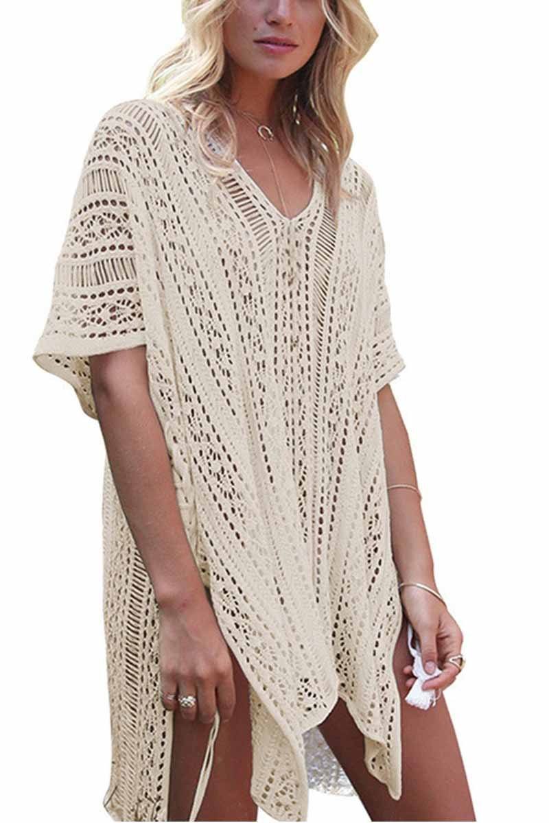 Hollow Knitted Sunscreen Swimwear Cover-up(4 colors) ohmylady/Swimwear OML Free Size Beige 