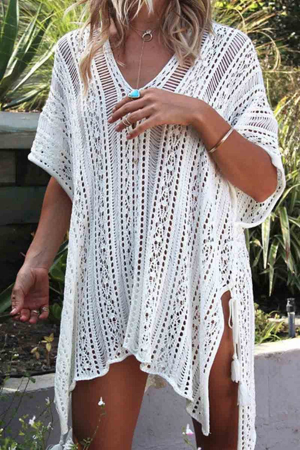 Hollow Knitted Sunscreen Swimwear Cover-up(4 colors) ohmylady/Swimwear OML Free Size White 