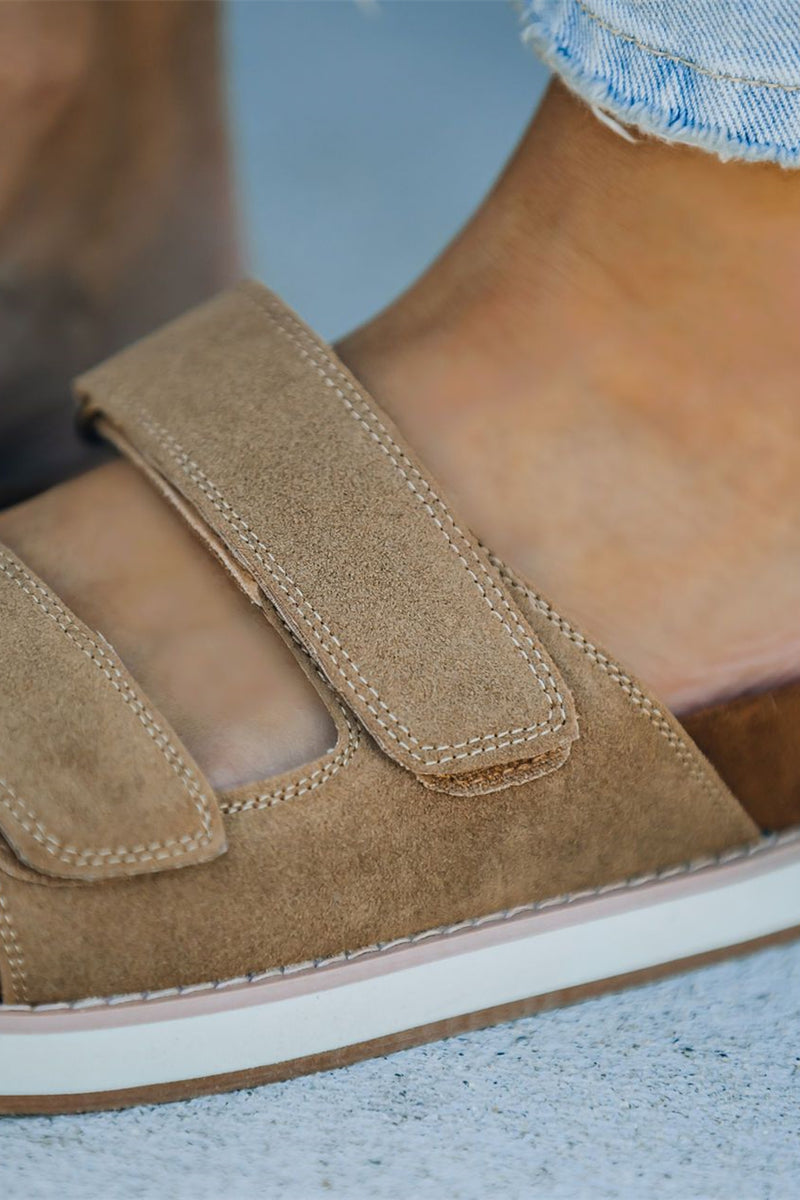 Comfort Faux Suede Velcro Sandal - Brown