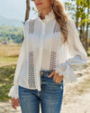 In the Breeze Hollow Lace Stitching Trumpet Shirt - White ShellyBeauty 