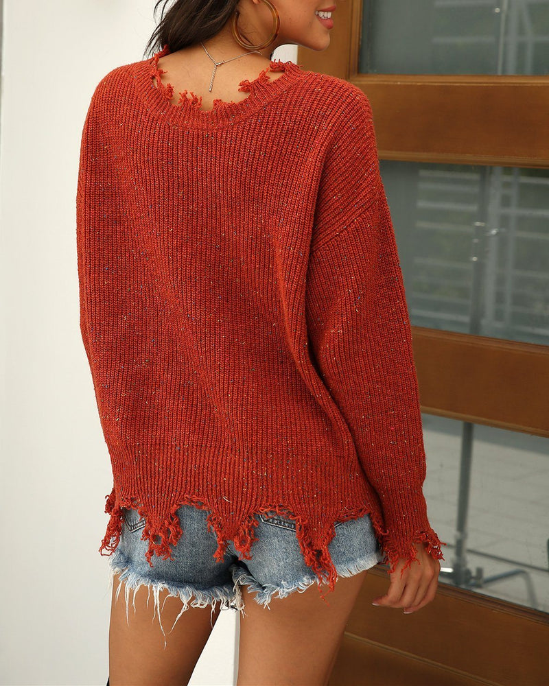 It's So Sweet Cozy Knit Pullover Sweater - Rust Red ShellyBeauty 