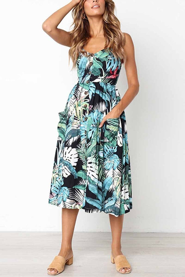 Leaf Print Sexy Camisole Dress ( 2 colors) ohmylady/Dresses OML S Green 