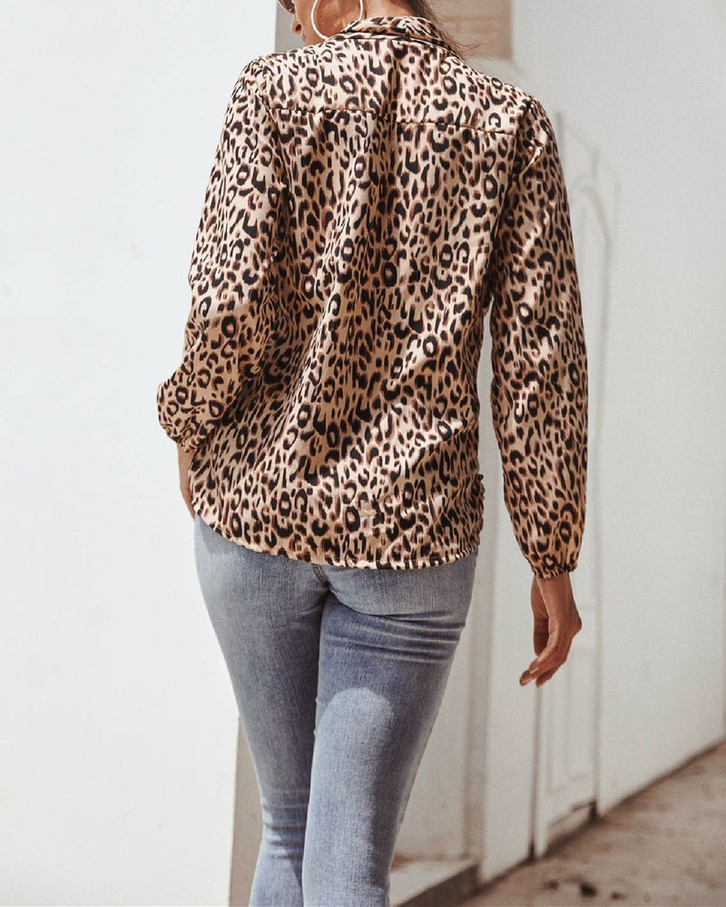Leopard Print Long Sleeve Short Shirt oh!My Lady 