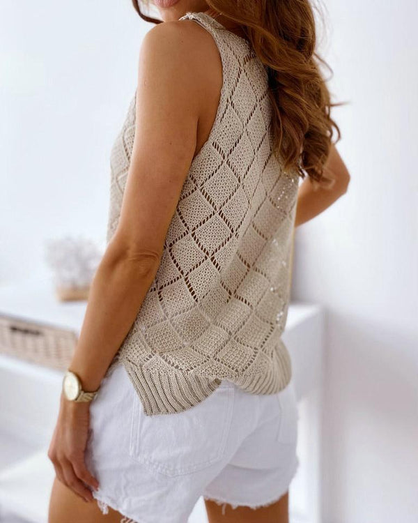 Loving Arms Knit Hollow Out Tank Top - Apricot ss-tops oh!My Lady 