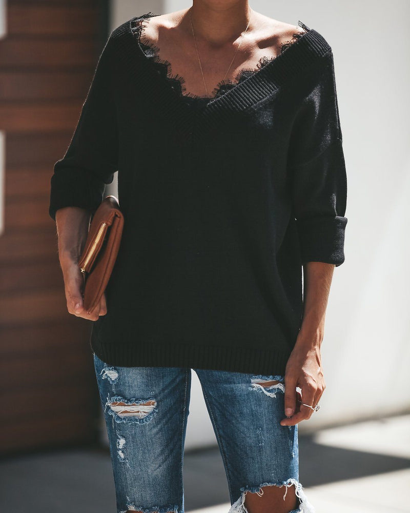 Lydia Lace Contrast Sweater - Black oh!My Lady 