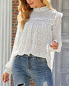 Magical Spot Polka Dot Print Chiffon Pleated Top - White ShellyBeauty 