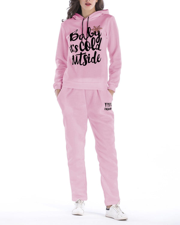 Merry Christmas Print Hooded Suit - Pink oh!My Lady 