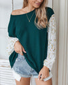 Nancie Rusty Floral Colorblock Knitted T-shirt - Blackish Green ShellyBeauty 