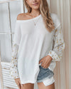 Nancie Rusty Floral Colorblock Knitted T-shirt - White ShellyBeauty 