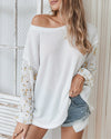 Nancie Rusty Floral Colorblock Knitted T-shirt - White ShellyBeauty 