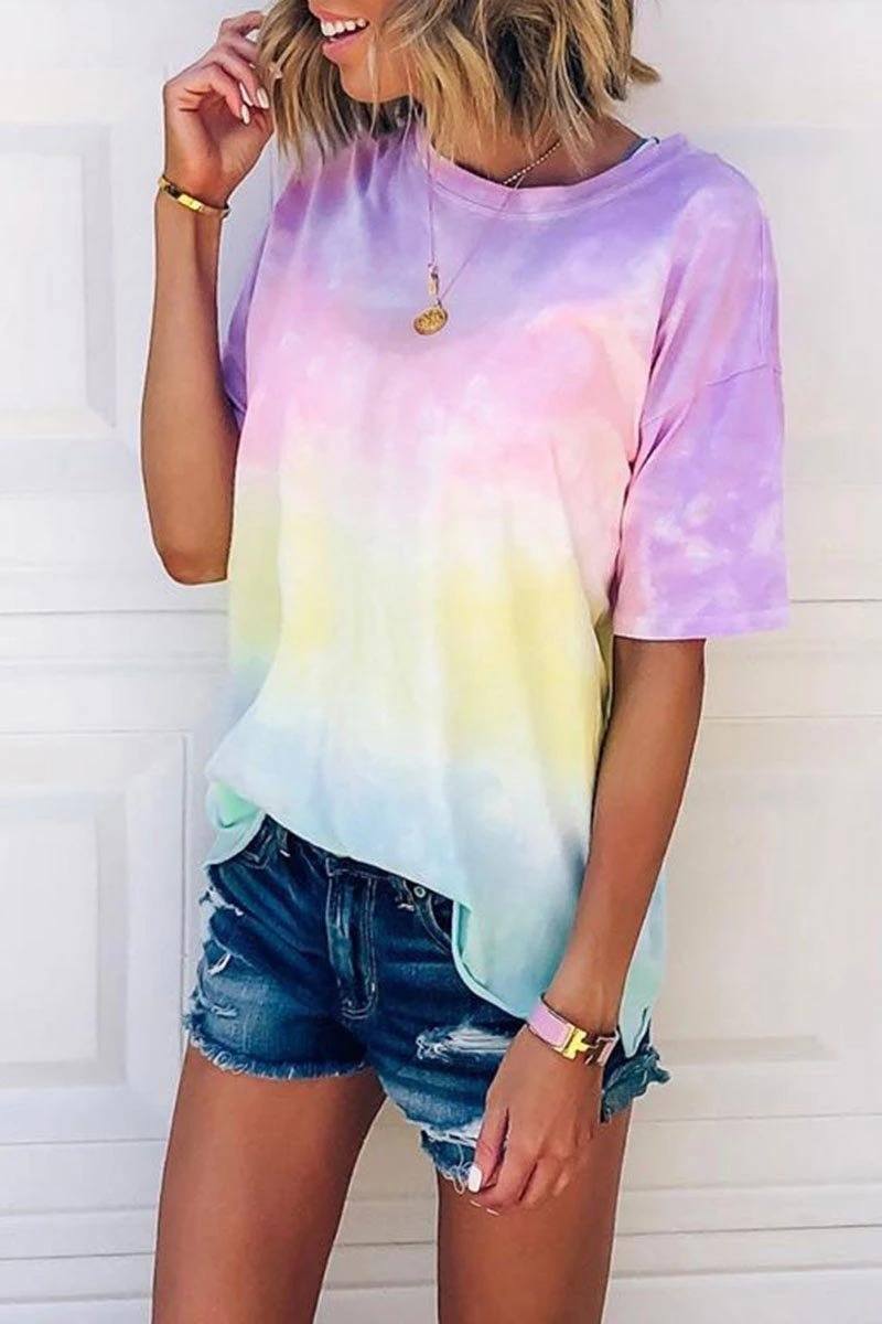 O Neck Tie-dye Multicolor T-shirt ohmylady/Tops OML 