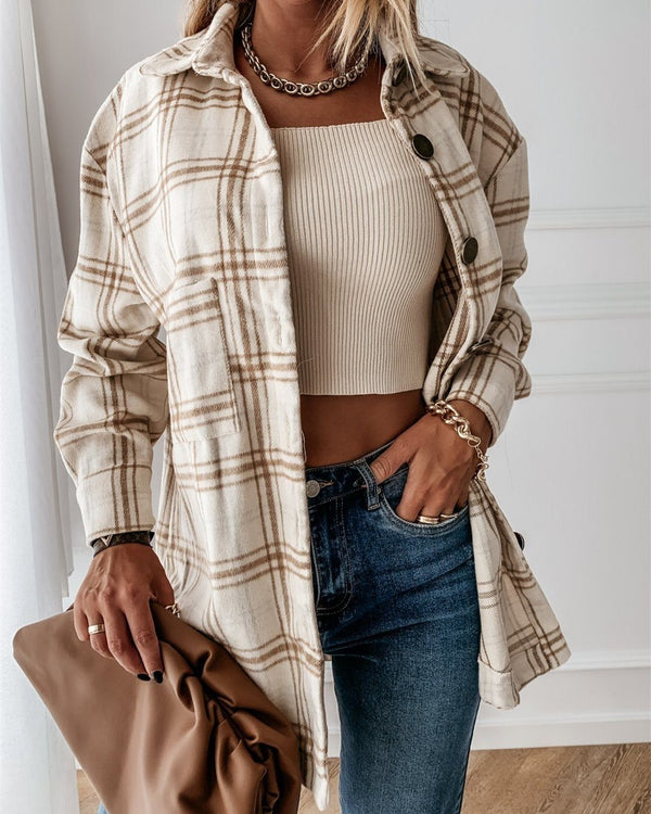 Ode to Cozy Plaid Lightweight Jacket - Beige oh!My Lady 
