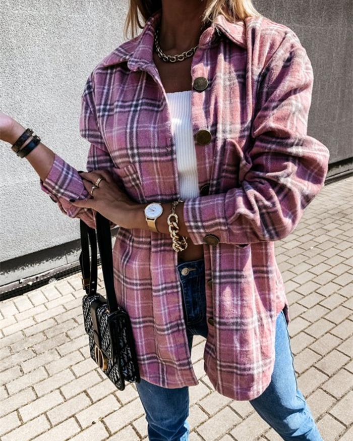 Ode to Cozy Plaid Lightweight Jacket - Pink oh!My Lady 