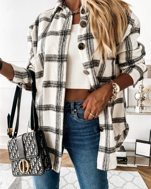 Ode to Cozy Plaid Lightweight Jacket - White oh!My Lady 