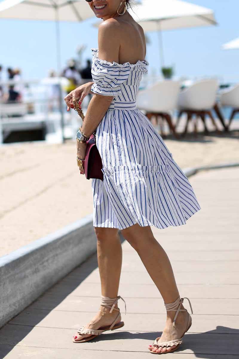 Off Shoulder Midi Striped Dress ohmylady/Dresses OML 