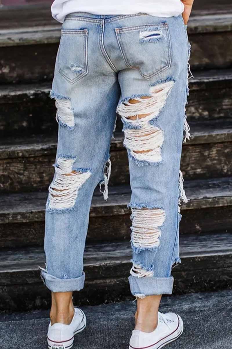 On-trend Ripped Straight Jeans Florcoo/Pants OML 