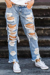 On-trend Ripped Straight Jeans Florcoo/Pants OML 