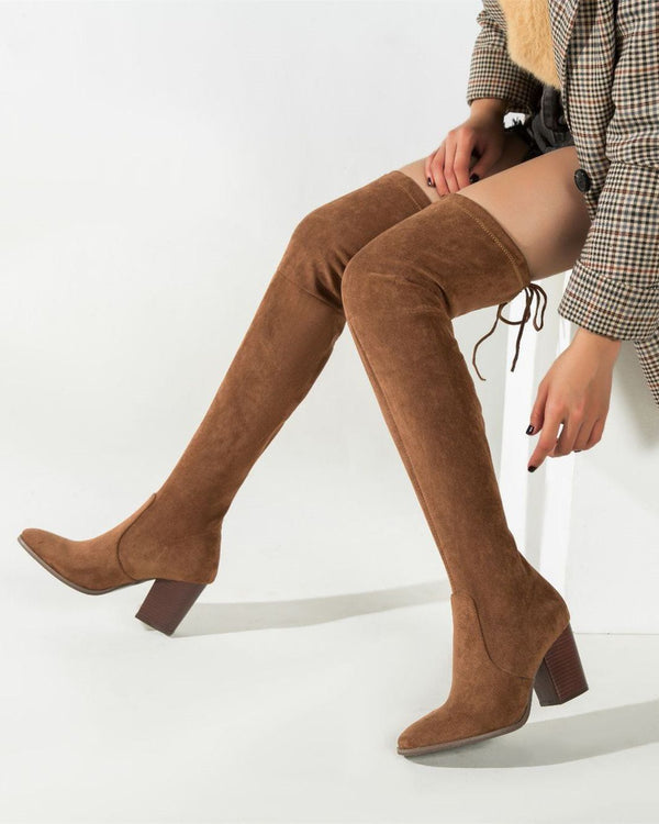 Over the Knee Boots Suede Chelsea Boots - Brown oh!My Lady 