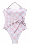 Pink Plaid Print One-piece Swimsuit ohmylady/Swimwear OML 