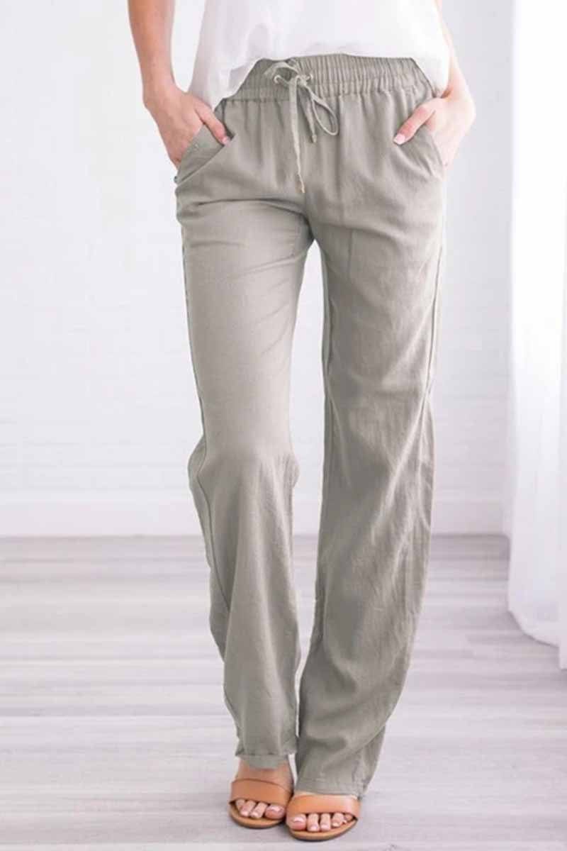 Pockets Drawstring Solid Loose Casual Fall Pants ohmylady/Pants OML S Light gray 