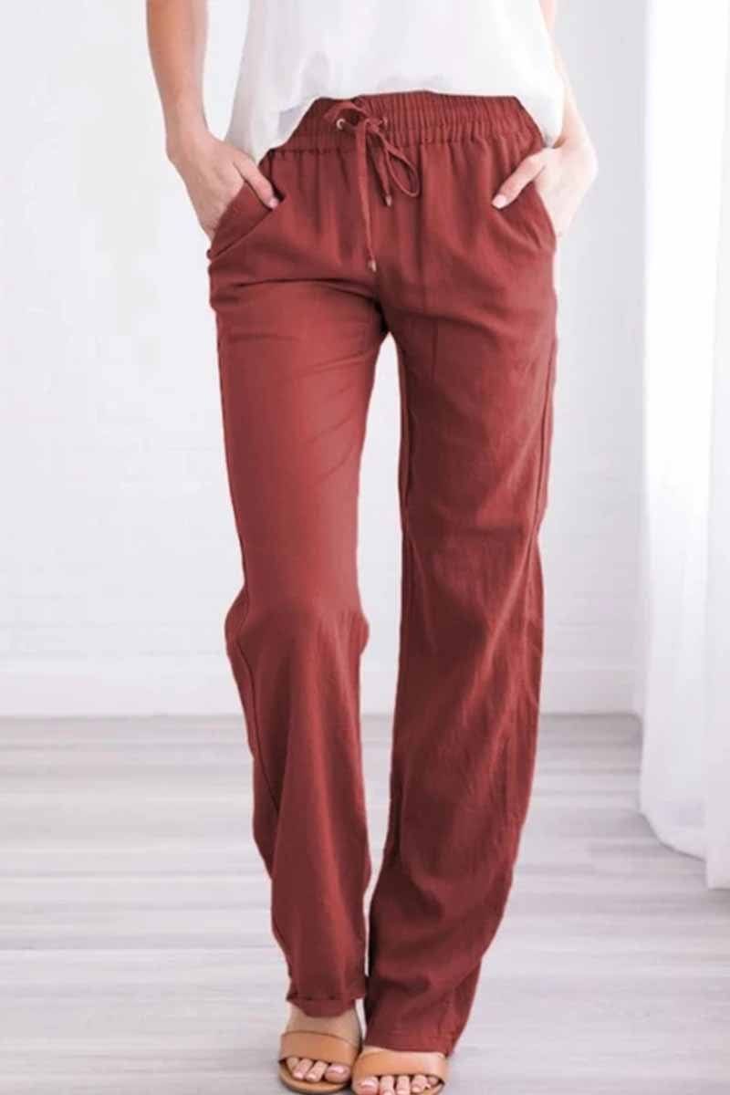 Pockets Drawstring Solid Loose Casual Fall Pants ohmylady/Pants OML S Wine red 