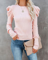Poetry In The Air Puff Sleeve Knit Sweater - Pink VCC oh!My Lady 