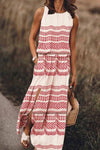Printed Striped Maxi Dress With Pocket ohmylady/Dresses OML S Red 