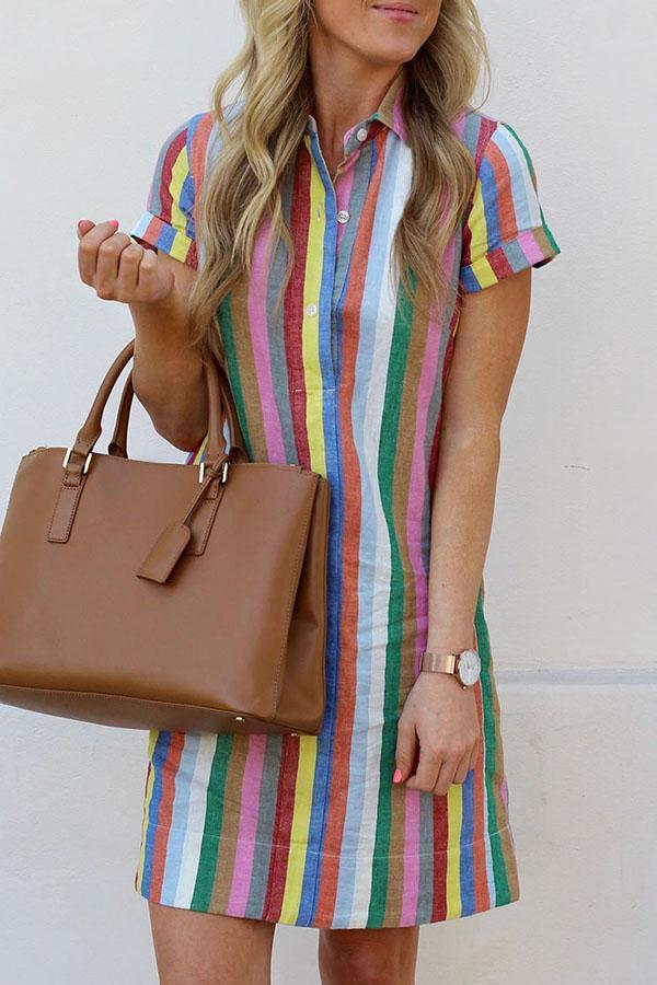 Rainbow A-Line Shirt Dress ohmylady/Dresses OML Multicolor S 