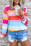 Rainbow Striped Multicolor Thin Tops Florcoo/Tops OML Orange S 