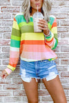 Rainbow Striped Multicolor Thin Tops Florcoo/Tops OML Yellow S 