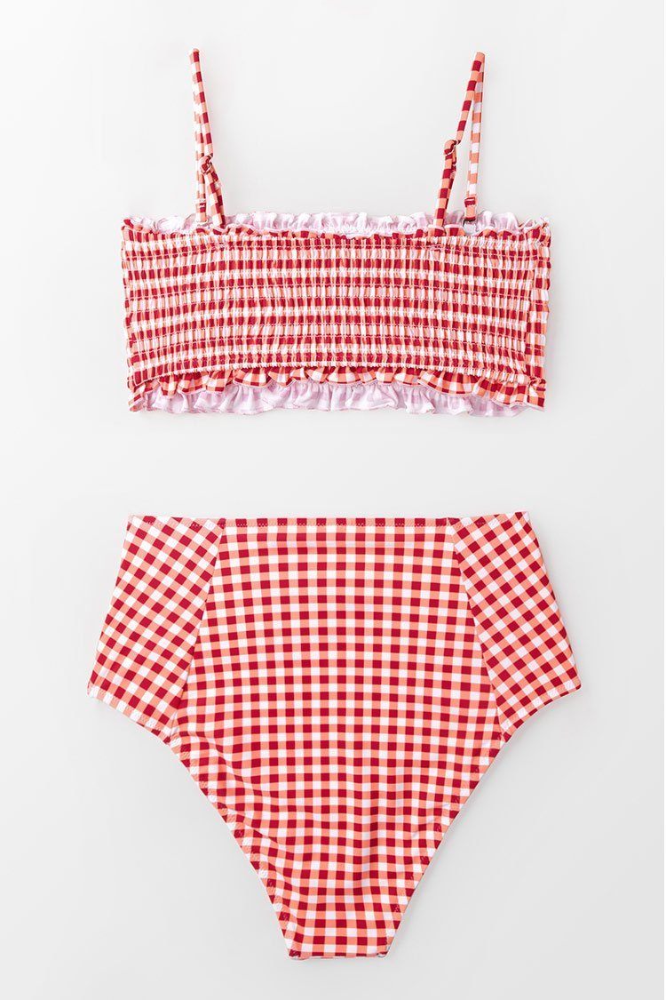 Red Gingham Smocked Bikini CPS-Swimwear OML 