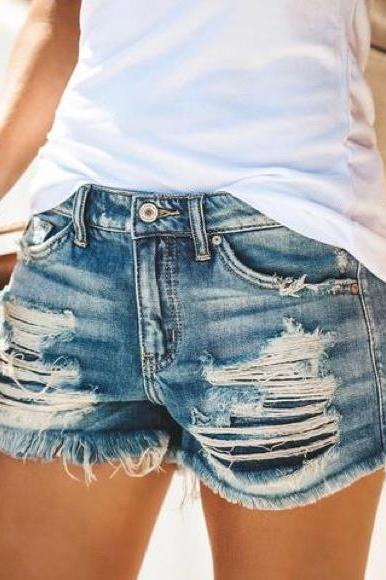 Regular Waist Hole Casual Jeans Florcoo/Shorts OML 