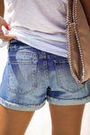 Regular Waist Solid Color Regular Fit Hole Casual Jeans Florcoo/Shorts OML 