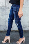 Regular Waist Solid Color Skinny Fit Hole Jeans Florcoo/Pants OML 