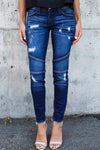Regular Waist Solid Color Skinny Fit Hole Jeans Florcoo/Pants OML Dark Blue S 
