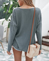 Relax and Chill Ribbed Knit Long Sleeve Sweater - Grey ShellyBeauty 